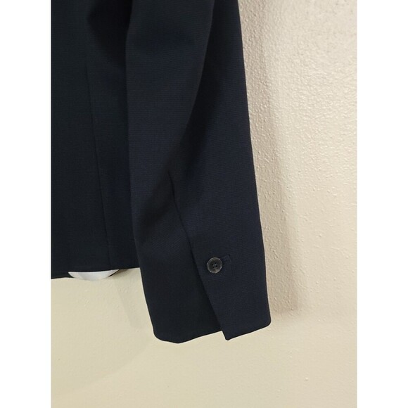 H&M Navy Blue Textured Blazer Jacket Womens Size Large Lined One Button Classic - Picture 8 of 14